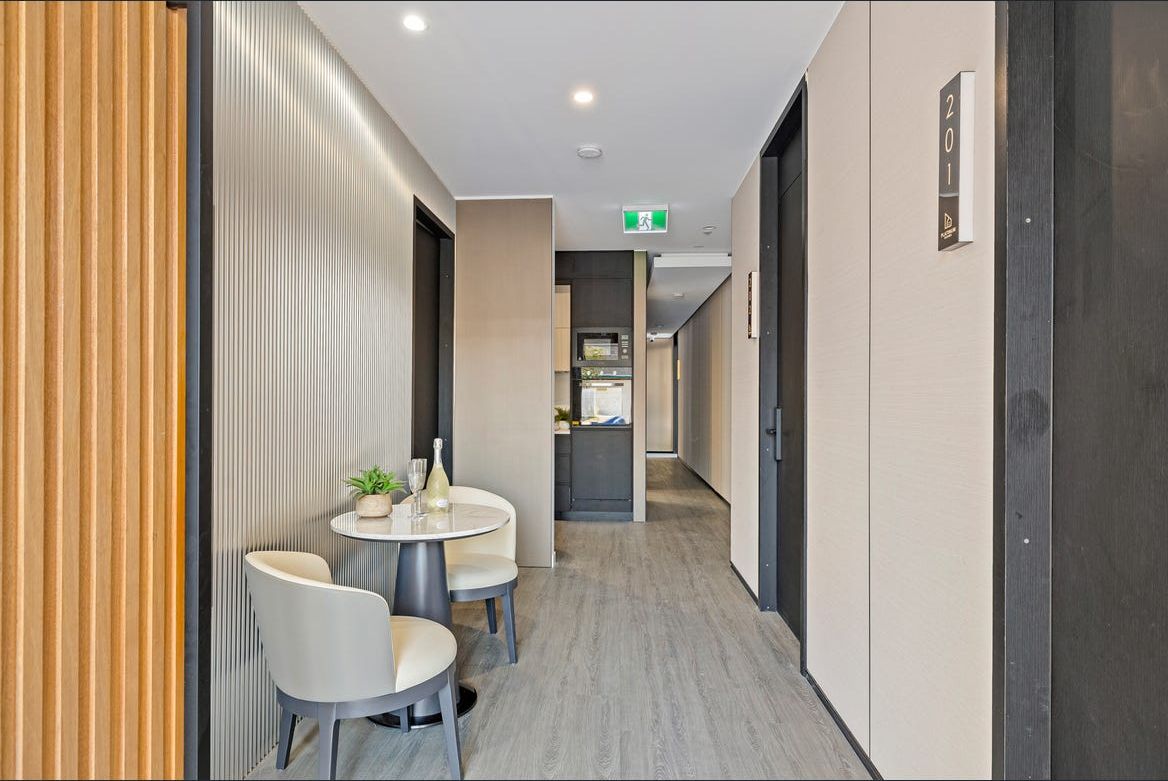 Shared dining nook in the hallway of a Harmony co-living property