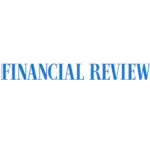 Blue text on a white background reads FINANCIAL REVIEW in large capital letters, with a small vertical text on the left edge that is hard to read.