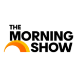Logo for The Morning Show featuring bold black text and a stylized orange and yellow semi-circle resembling a rising sun under the word Morning on a light background.